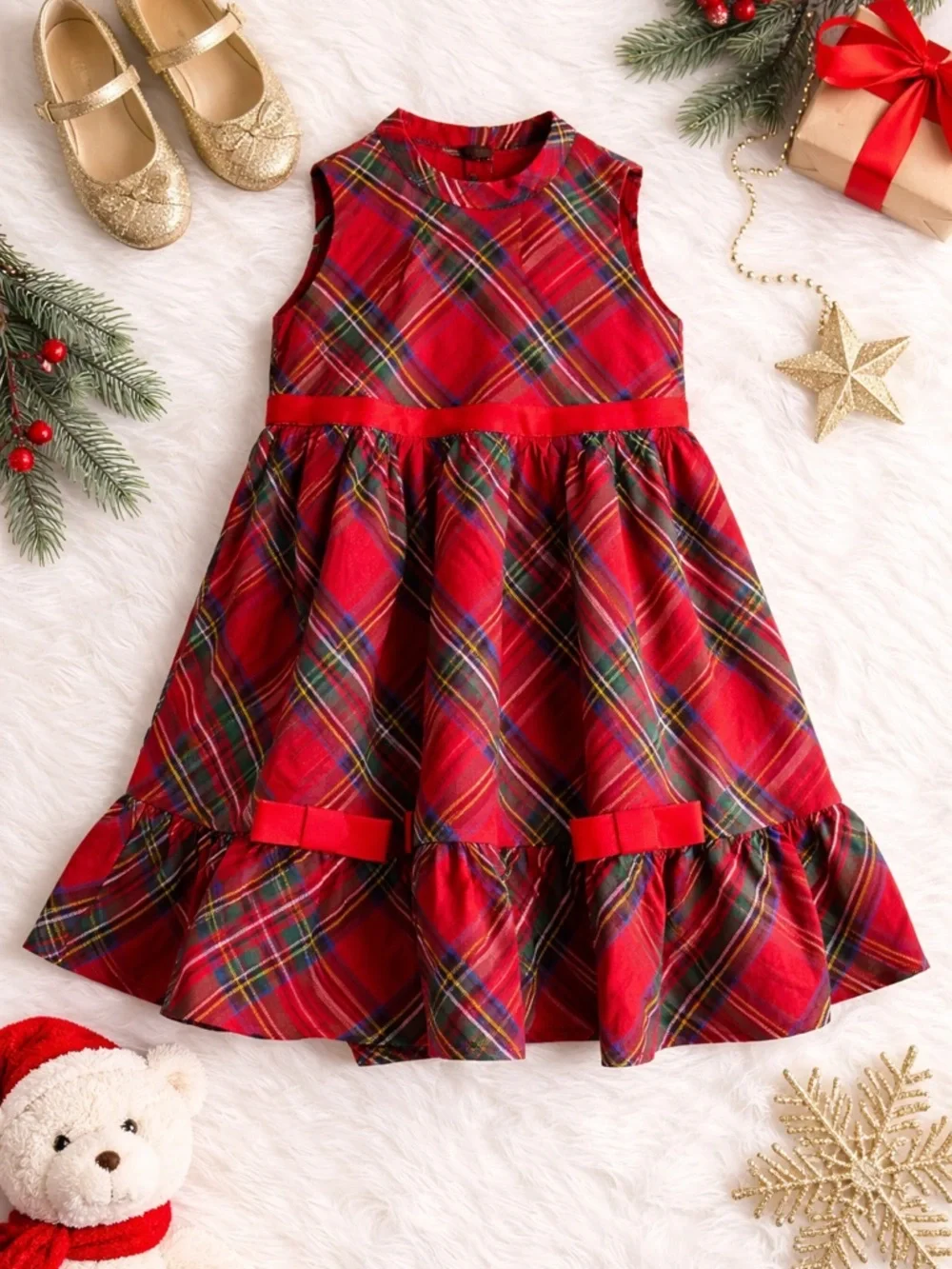 Matching Holiday Toddler Outfit 4T | Red Coat & Plaid Christmas Dress Set